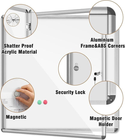 38"x38" Enclosed Bulletin Board, Lockable Weather-Resistant Aluminum Noticeboard - Image 3