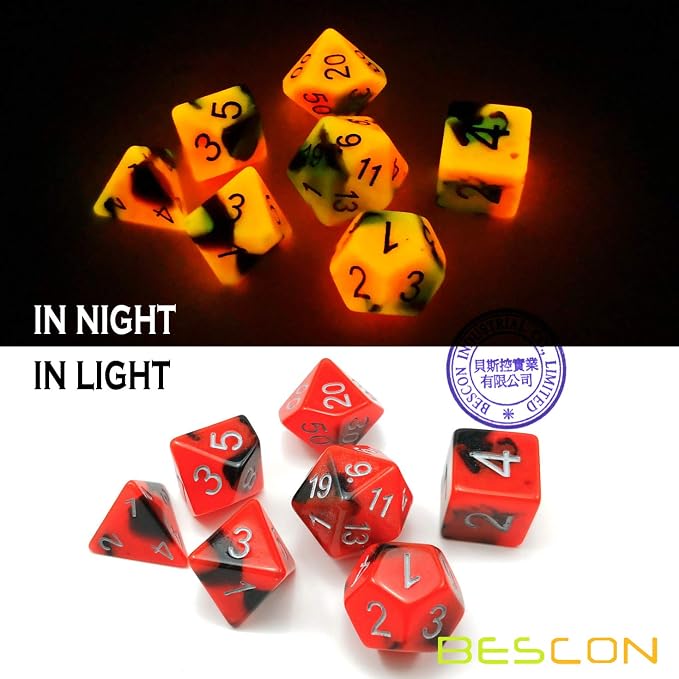 Bescon Two-Tone Glow-in-The-Dark Polyhedral Dice Set HOT Rocks, Luminous RPG - Image 4