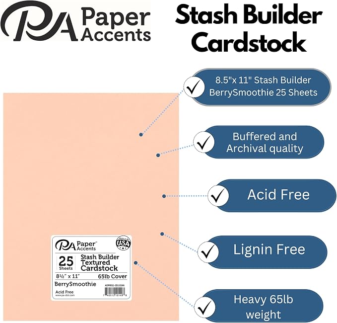 PA Paper Accents Stash Builder Textured Cardstock 8.5" x 11" Textured Berry - Image 2