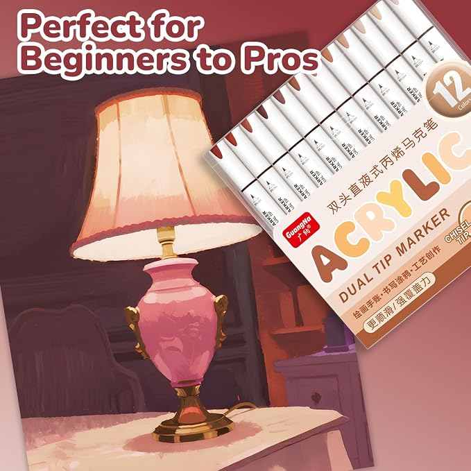 Guangna 12 Red Brown Dual Tip Acrylic Paint Markers, Brush Tip & Chisel Tip - Image 7