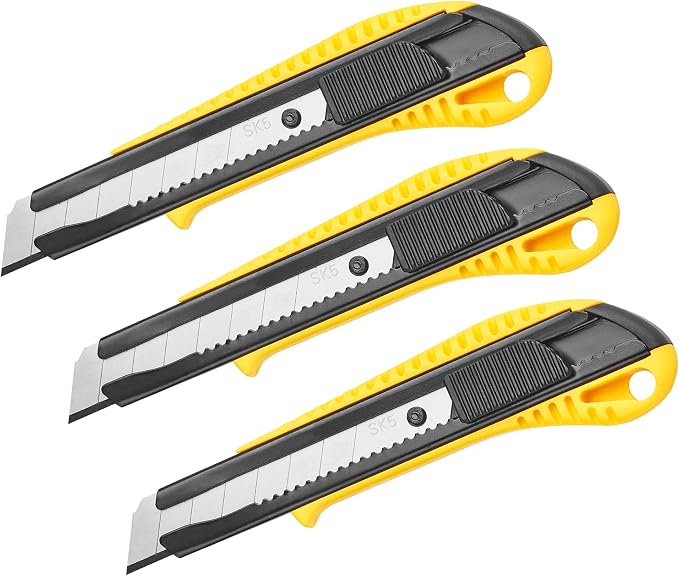 DOWELL Box Cutter Utility Knife Retractable Snap Off Blades Hobby Knife 3 Pack by DOWELL