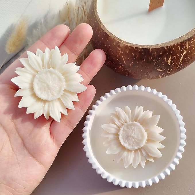 Wehous 2PCS Sunflower Candle Mold Unique Flower Silicone Fondant Chocolate Cake - Image 5