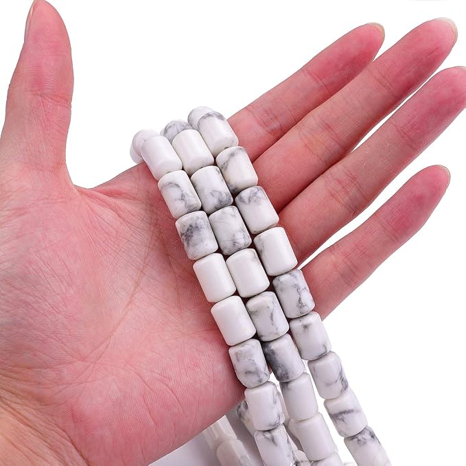 Natural White Howlite Cylinder Stone Loose Semi Gemstone Beads - Image 2