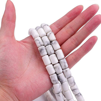 Natural White Howlite Cylinder Stone Loose Semi Gemstone Beads - Image 2