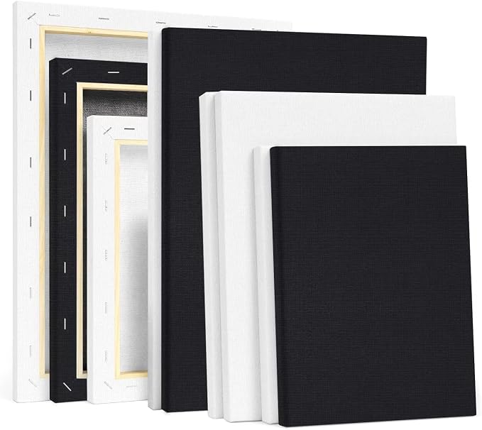 Black White Stretched Canvases for Painting Multi-Pack 3-Ea of11x14 8x10 5x7 by JenJen+Tradition