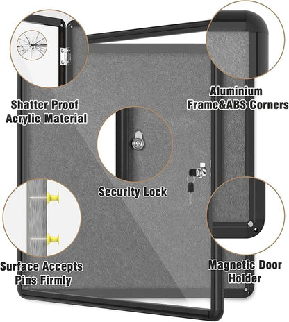 28"x26" Enclosed Bulletin Board, Lockable Weather-Resistant Aluminum Cork - Image 3