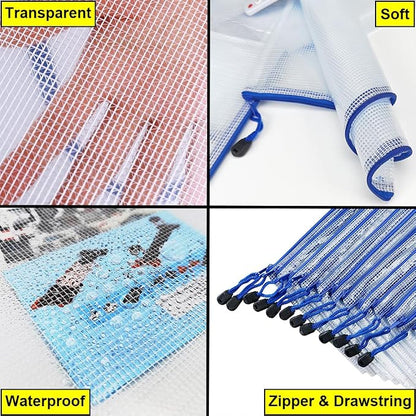 AUSTARK 10 Pcs Zipper File Bags, Waterproof Plastic Mesh Pouch - Image 3