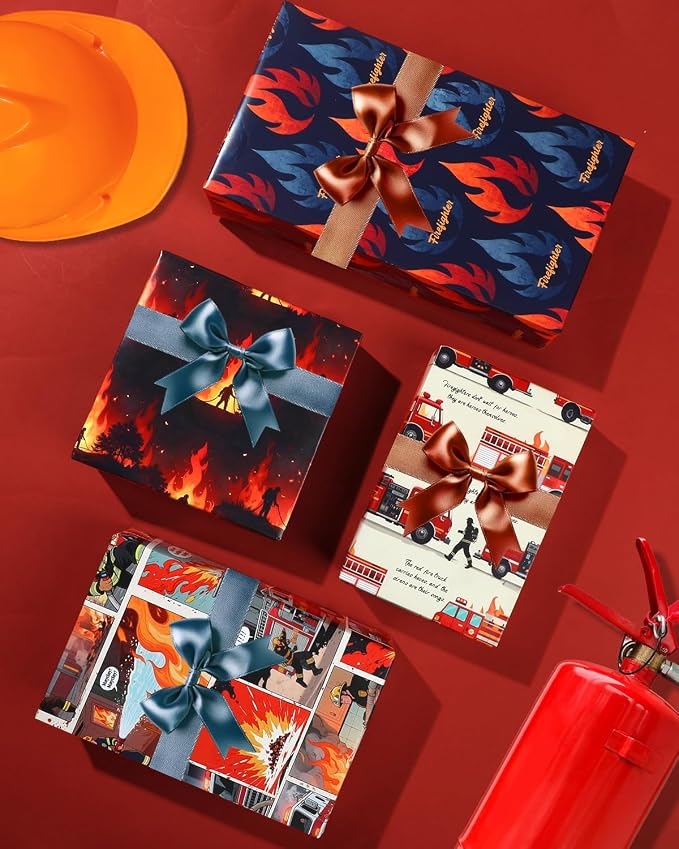 Pineraap 12 Sheets Firefighter Themed Wrapping Paper, Fire Safety Gift Wrap - Image 7