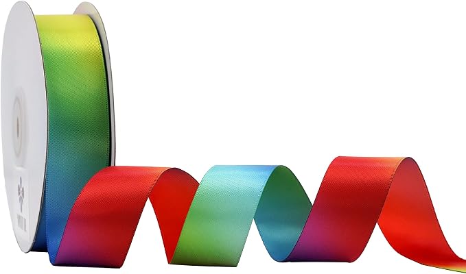 MEEDEE Rainbow Ribbon Satin Ribbon 1 inch Rainbow Satin Ribbon Rainbow Colored - Image 3