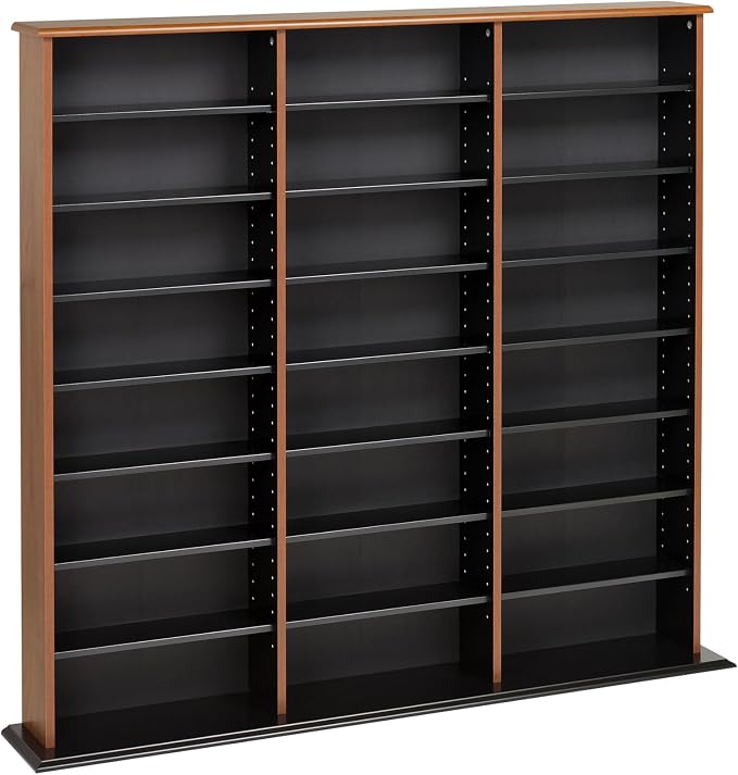 Prepac 3 Column Tall Cabinet Media Storage, Triple Width Wall, Cherry/Black - Image 8