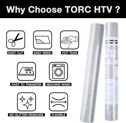 TORC Silver Glitter HTV Heat Transfer Vinyl Roll 12 inch x 5 ft Iron on Vinyl - Image 3