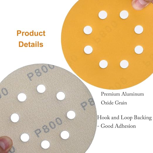 5-Inch 8-Hole Hook and Loop Sanding Discs 800-Grit Random Orbit Sandpaper - Image 5