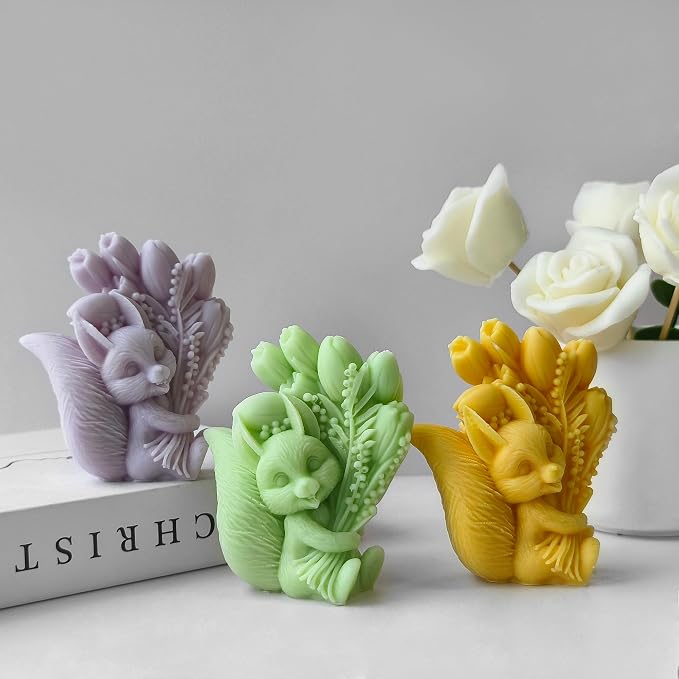 Squirrel Tulip Candle Resin Mold by ESEENSSiliconeMolds
