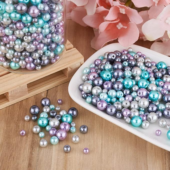 About 1840Pcs 4/6/8mm Glass Pearl Beads Pearlized Beads Multi Colors Round - Image 5