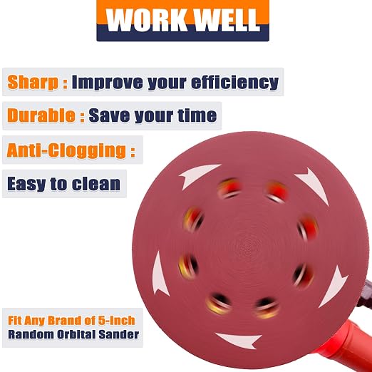 Sanding Discs Variety Grit Sandpaper: Hook Loop Disc 5-Inch 8-Holes 60 80 120 - Image 3