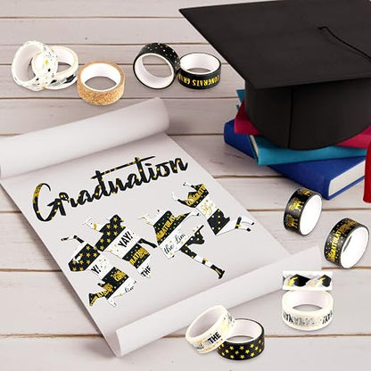 Whaline 12 Rolls Graduation Washi Tape Black Foil Gold 2025 Grad Washi Masking - Image 6