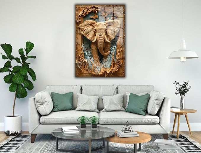 SpiritualHands Rustic Elephant Printed Tempered Glass Wall Art Painting - Image 4