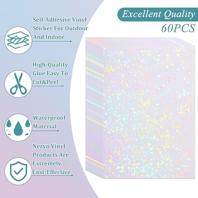 SHENLIU 60 Sheets Holographic Laminate Sheets Clear Glitter Vinyl Sticker Paper - Image 4
