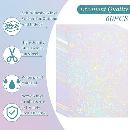 SHENLIU 60 Sheets Holographic Laminate Sheets Clear Glitter Vinyl Sticker Paper - Image 4