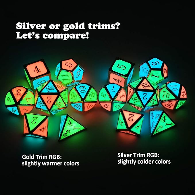 Haxtec Glow in The Dark Glowing Blue Red Green Silver Metal Dice Set D&D 7PCS - Image 7