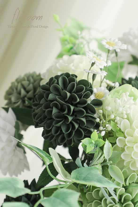 Floroom Artificial Dahlia Flowers 25pcs Real Looking Forest Green Shades Foam - Image 3