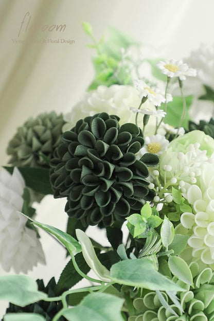 Floroom Artificial Dahlia Flowers 25pcs Real Looking Forest Green Shades Foam - Image 3