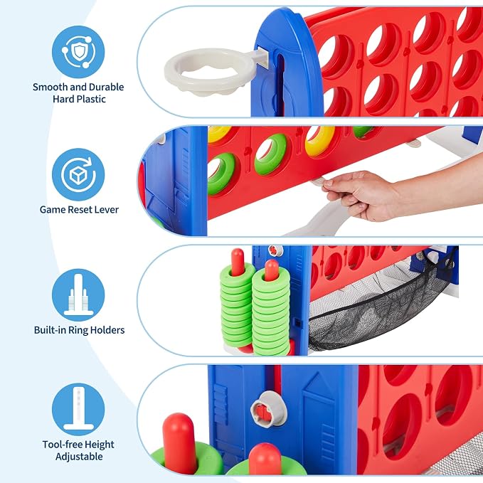 Giant 4 in a Row Game, Adjustable Height Board Jumbo 4-in-a-Row Game - Image 4