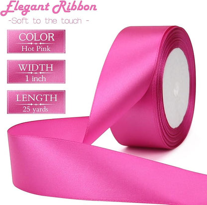 Hot Pink Solid Satin Ribbon 1-1/2 Inch 25 Yards Solid Polyester Fabric Ribbon - Image 2