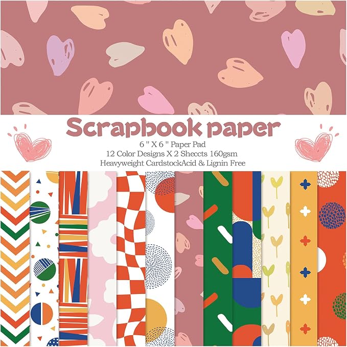 24 Sheets 12 Designs Scrapbook Paper Pad, Scrapbooking DIY Decorative by Bestartsuppliesforyou