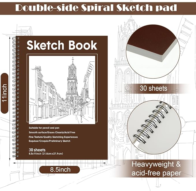 Qilery 24 Pcs 8.5 x 11'' Sketch Book Pads Bulk 30 Sheets Each Spiral Sketchbook - Image 2