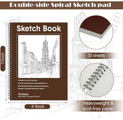 Qilery 24 Pcs 8.5 x 11'' Sketch Book Pads Bulk 30 Sheets Each Spiral Sketchbook - Image 2