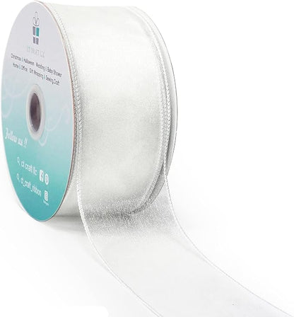CT CRAFT LLC Sheer Organza Wired Ribbon 2.5" x 50Yards White by CTCRAFTLLC