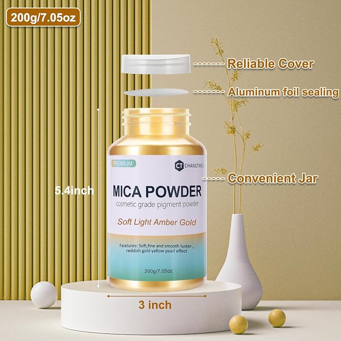 Mica Powder, 7.05OZ（200g）, Soft Light Amber Gold Mica Powder Pigment - Image 3