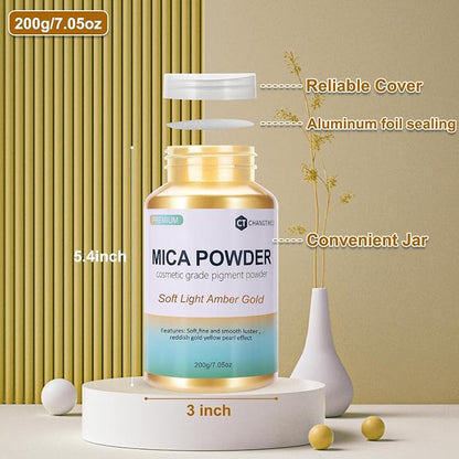 Mica Powder, 7.05OZ（200g）, Soft Light Amber Gold Mica Powder Pigment - Image 3