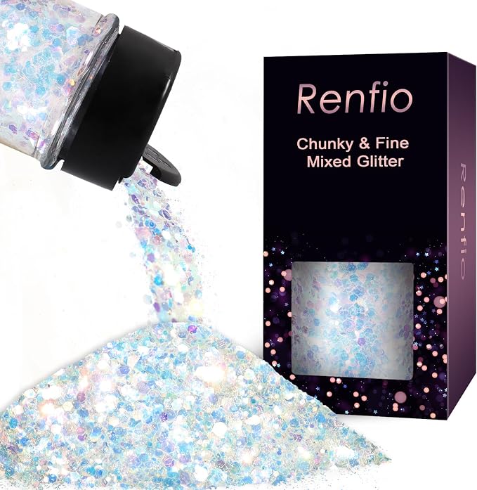Renfio Opal Chunky Glitter, 1.58oz/45g White Glitter, Dreamy High Sparkle by Renfio