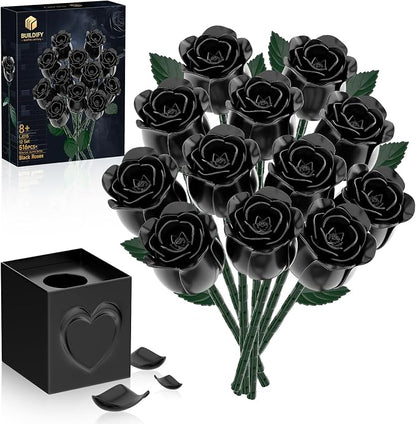Black Rose Bouquet Building Blocks, Artificial Roses Flowers Botanical by aphpaio