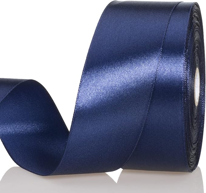 1 1/2 Inch Navy Solid Satin Ribbon, 50 Yards Craft Fabric Ribbon by YASEO
