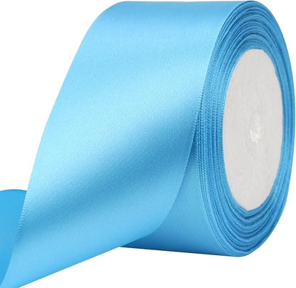 Light Blue Solid Satin Ribbon 2 Inch 25 Yards Solid Polyester Fabric Ribbon by Riunbb
