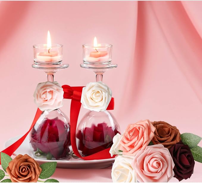 AmyHomie Artificial Flower Shades of Burgundy Rose 25pcs Real Looking Fake - Image 6