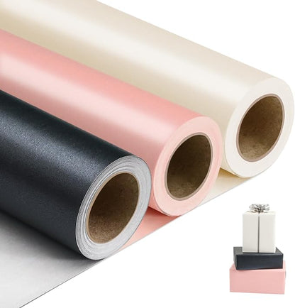 NESCCI Matte Wrapping Paper, Solid Color Pearly-Lustre Paper-3 Roll, 17 Inches by NESCCI