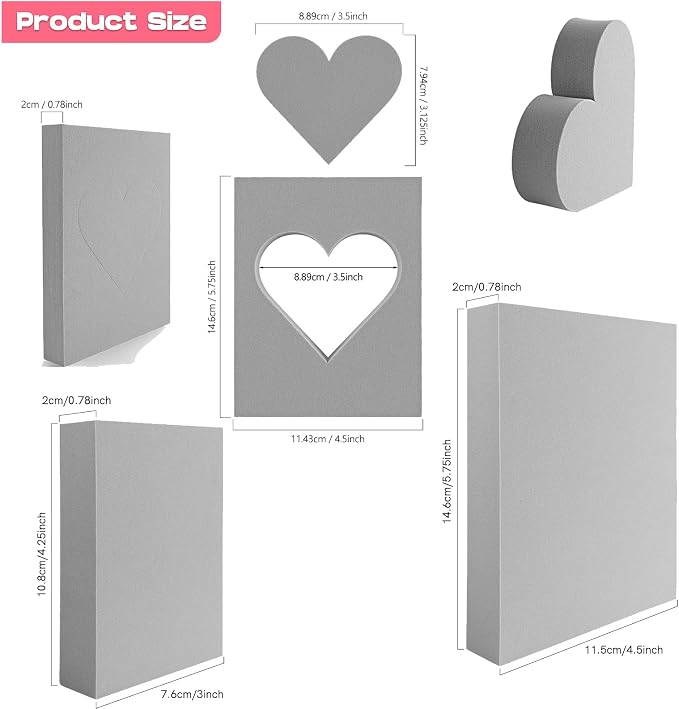 BAOFALI 8 Pcs Large Stamping Foam Grey Moldable Heart Foam Stamps Plastic Dry - Image 2