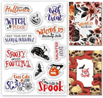 Halloween Words Clear Stamps for Card DIY Happy Halloween Alphabet Crow Bat by BEUNITONE