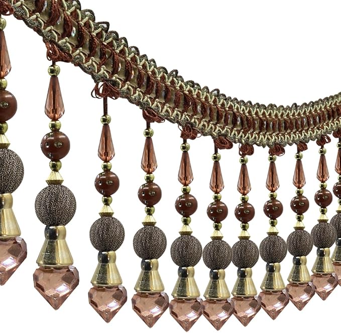 3yards Beading Fringe Trimming Long Beads Tassel Curtain Trim Ribbon Trim by EMDOMO