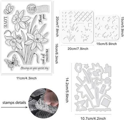 ORIGACH Realistic Daffodil Flower Stamps and Dies and Layering Coloring Stencil - Image 2