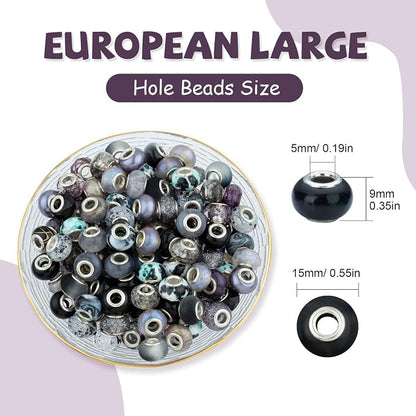 LAIDANLA Black Mix Large Hole Beads, Acrylic Loose Beads - Image 3