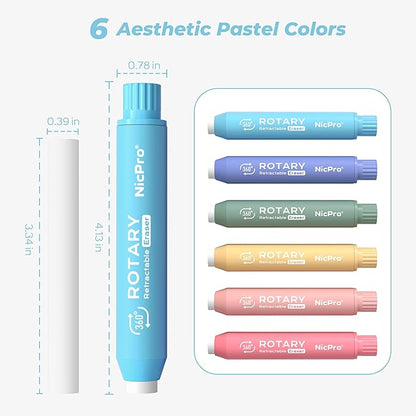 Nicpro 6 Pack Rotary Retractable Erasers Pen Style, Aesthetic Pastel Twist - Image 2