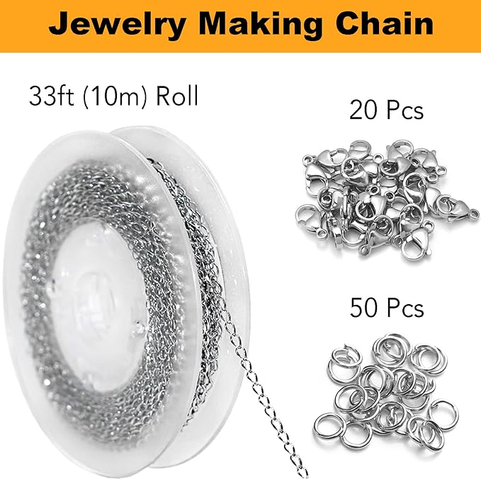 Jishi 33ft Twisted Cable Chain 2mm Silver Stainless Steel Link Chain, Jewelry - Image 2