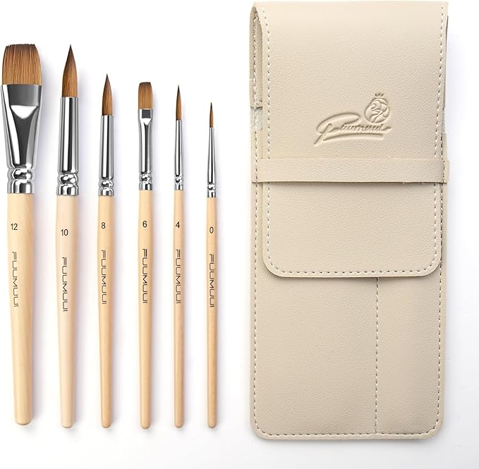 Sable Travel Watercolor Brushes, Fuumuui 6pcs Kolinsky Sable Watercolor Travel by FUUMUUI