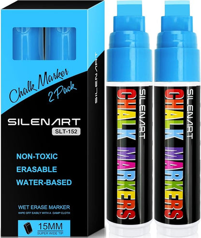 SILENART Blue Chalk Markers Jumbo Tip - 15mm Thick Tip Car Marker - Wide Window by SILENART-THEARTOFSILENCE