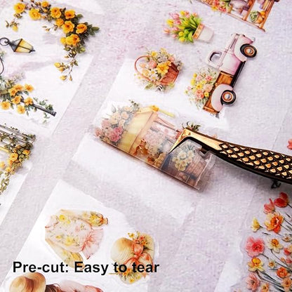 Floral Sea PET Tape Set, 3 Rolls Pre-Cut Botanical Stickers - Image 3